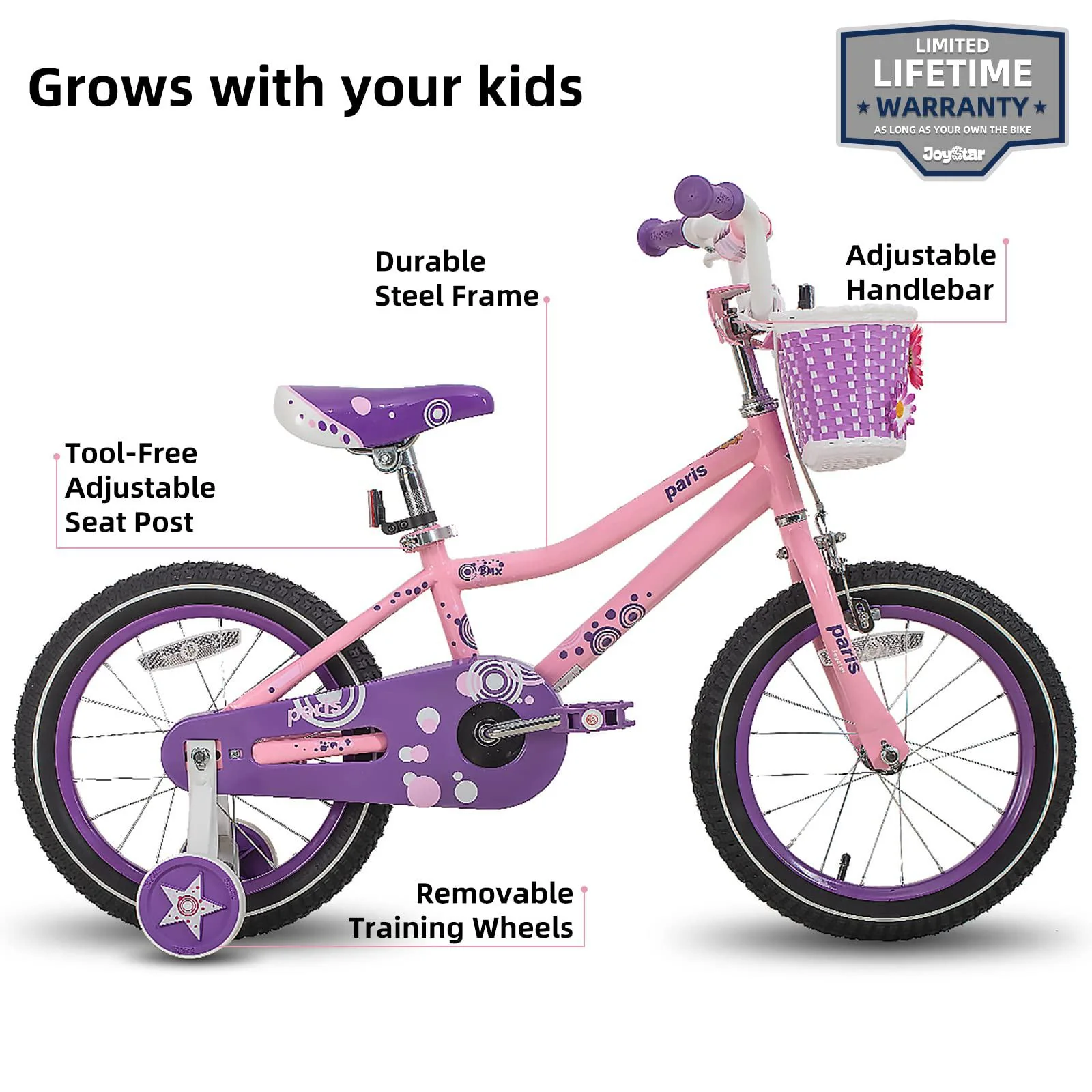 joystar 14 inch girls bike for 3 4 5 years old kids toddler bike with training wheels basket and training wheels birthday gif