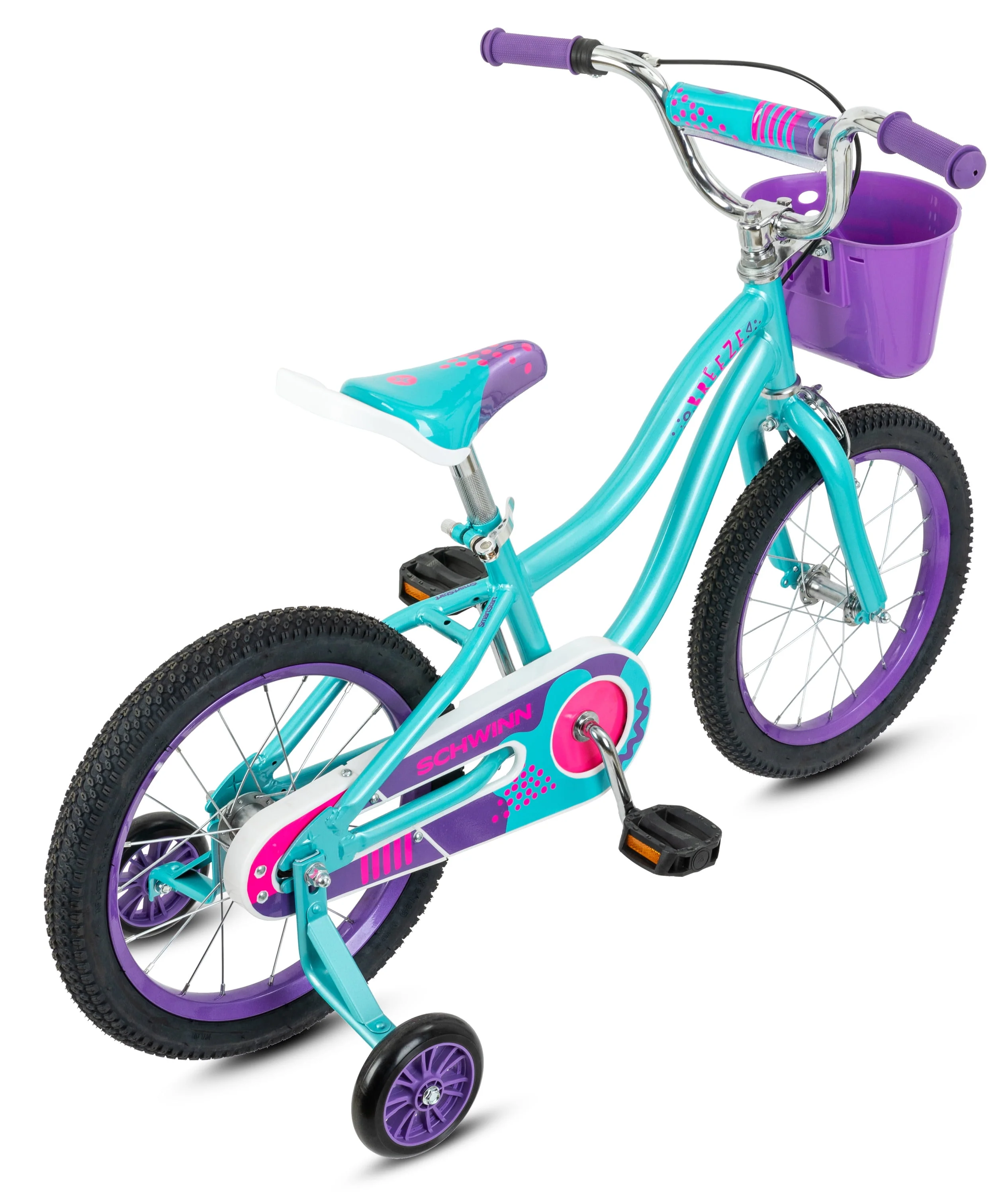 16-in. Breeze Girls Kids Bike with Basket, Teal & Purple
