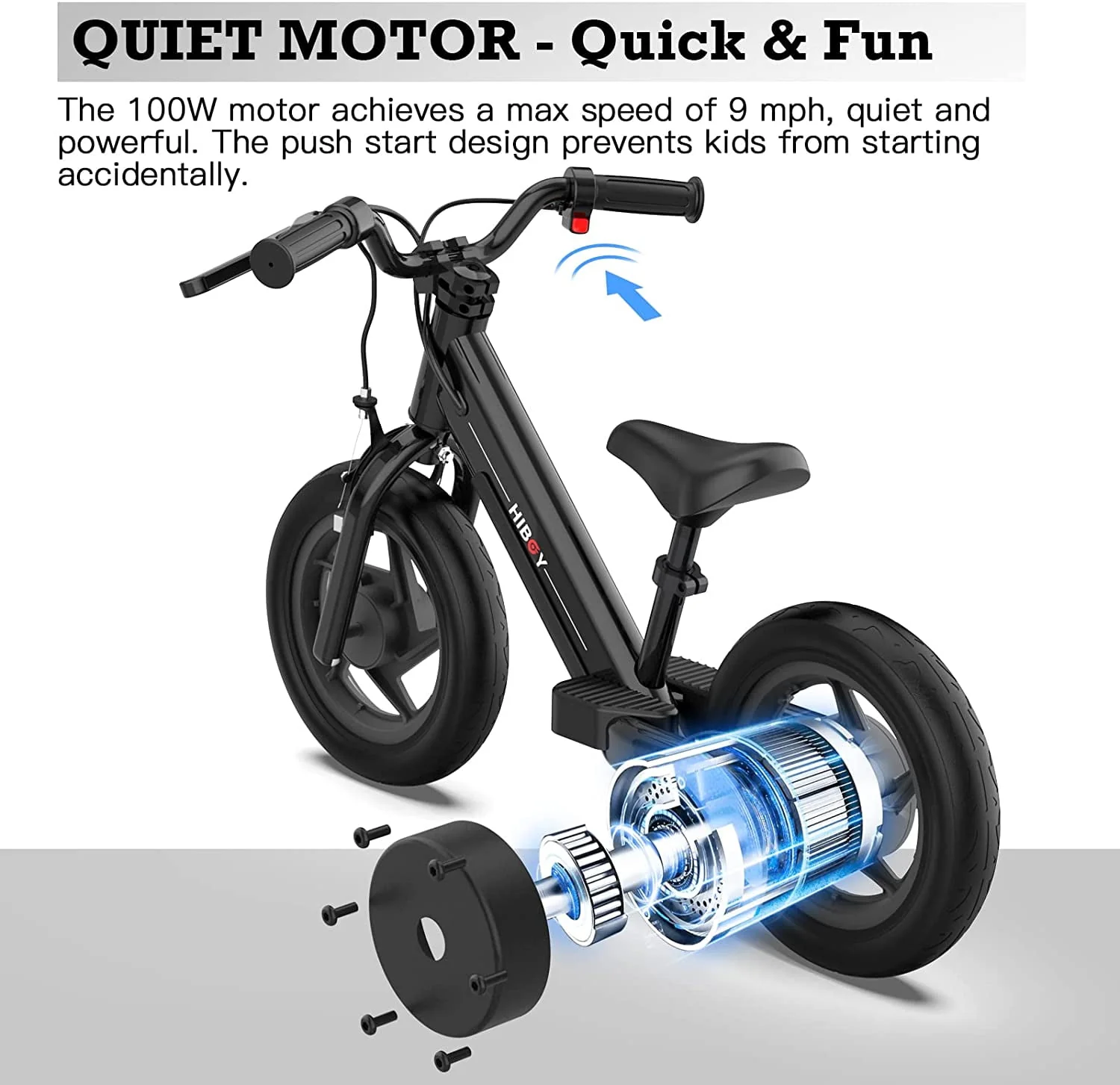 Hiboy BK1 Electric Bike for Kids Ages 3-5 Years, 24V 100W Electric Balance Bike 12 inch Inflatable Tire Adjustable Seat, Electric Bicycle Gift for Kids