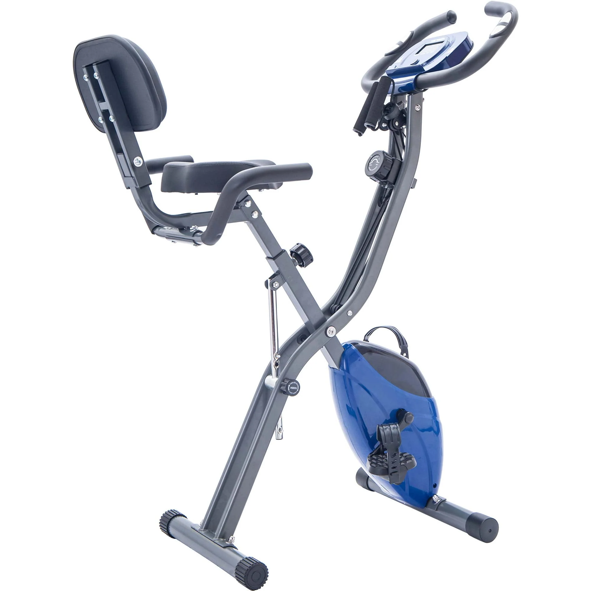 Clearance! Folding Exercise Bike, Fitness Upright and Recumbent X-Bike with 10-Level Adjustable Resistance, Arm Bands and Backrest, 350lb Weight Capacity, Blue