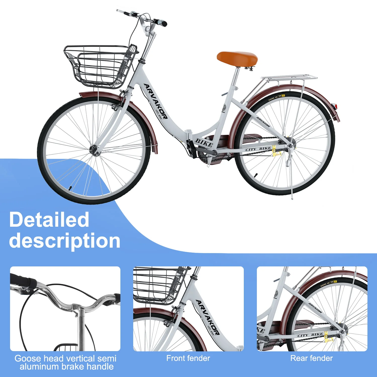 26 Inch Women Bike, Classic Bicycle Retro Bicycle, Cruiser Bike, White