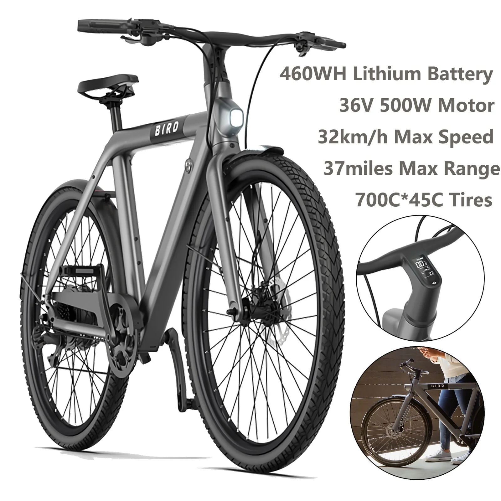 500W 28 INCH Electric Bike Mountain Bicycle E-Bike 36V Li-Battery City Bike Black