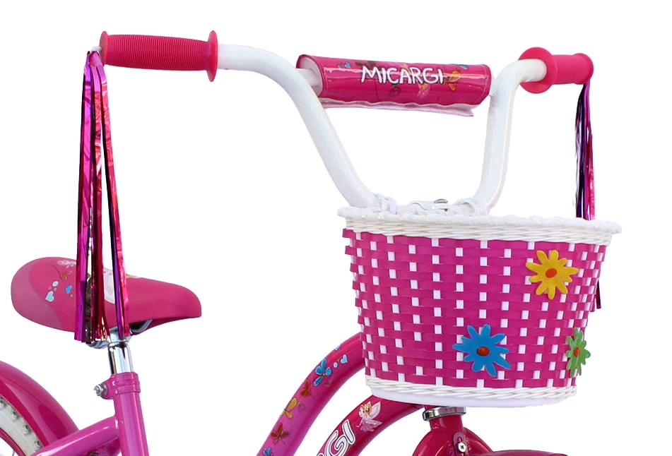 USToyOutlet 20 In. Cruiser Steel Frame Bicycle Coaster Brake One Piece Crank, White, Pink Full cover Chain Guard, Pink Basket, Fenders and Rims, White Tire Kid's Bike - Pink and Hot Pink