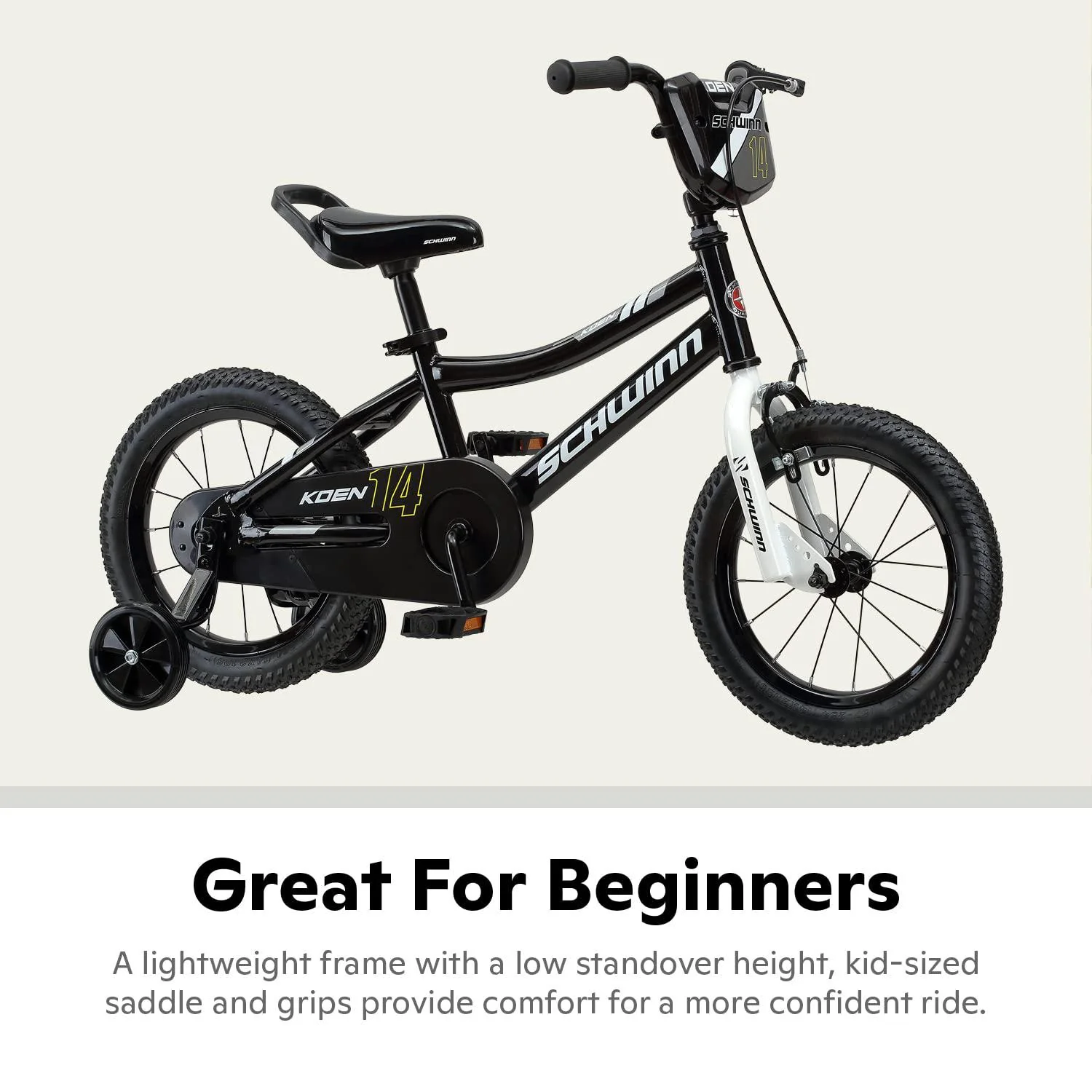 schwinn koen &a; elm toddler and kids bike, for girls and boys, 12-inch wheels, bmx style, with saddle handle, training wheels