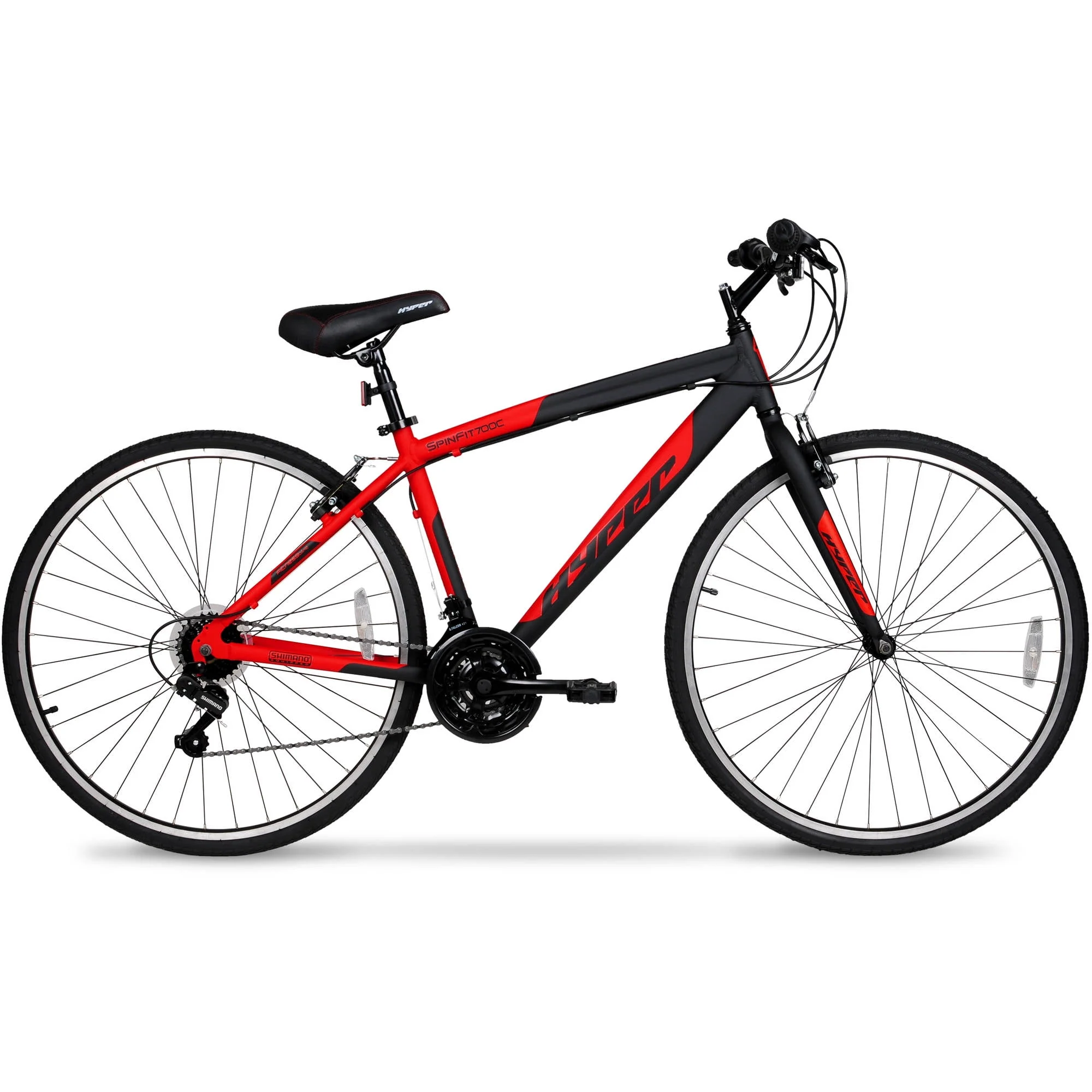 Bicycle 700c Men's Spin fit Hybrid Bike, Black and Red