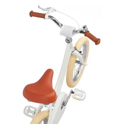 Petimini 16 Inch Steel Frame Child Bicycle with Wicket Basket, Handlebar Bell, Training Wheels, Adjustable Seat, and Parent Handle, Ages 4 to 8, White