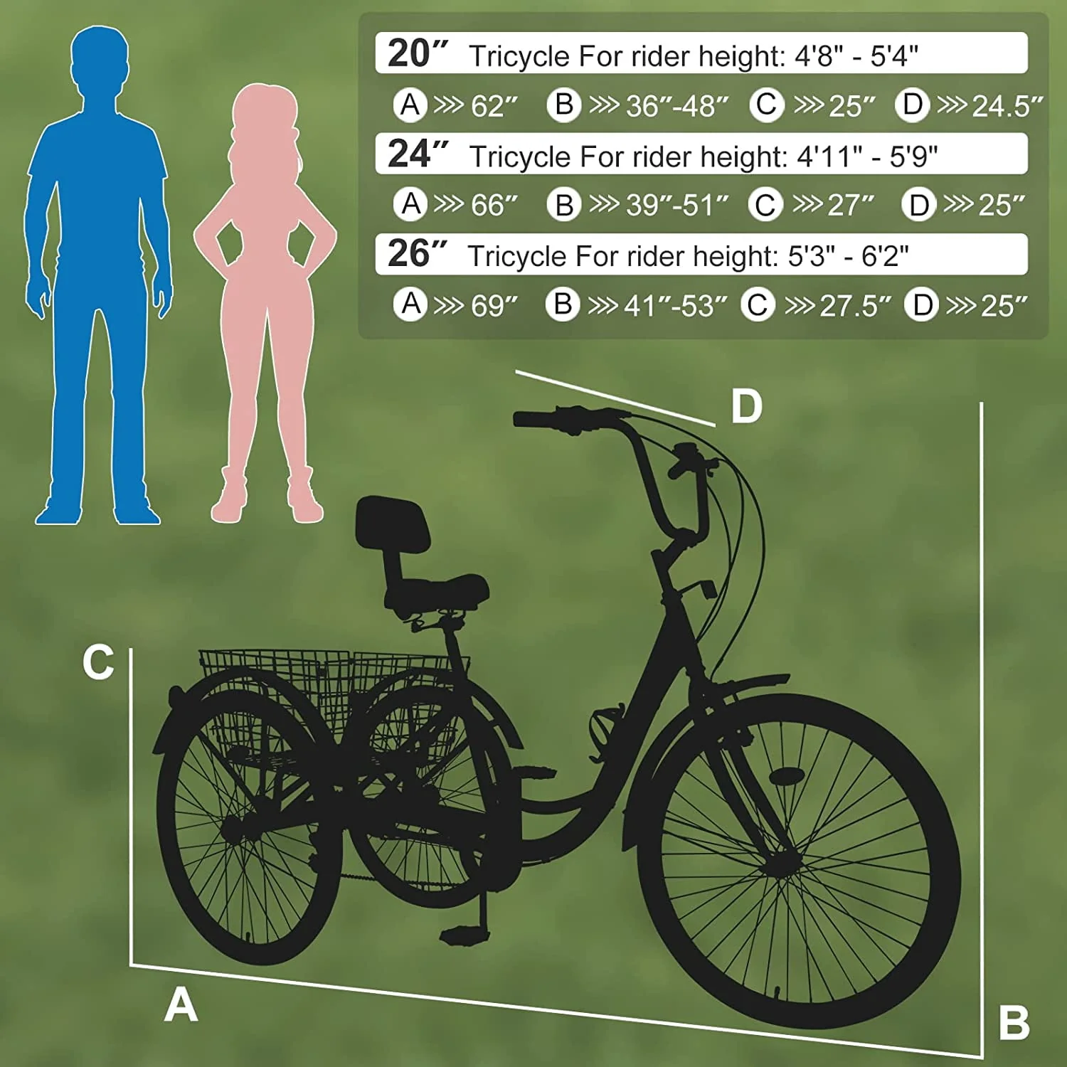 Docred Adult Tricycles 7 Speed 26 Inch Three Wheel Bike Cruiser Trike with Low-Step Through Frame/Large Basket for Men, Women, Seniors