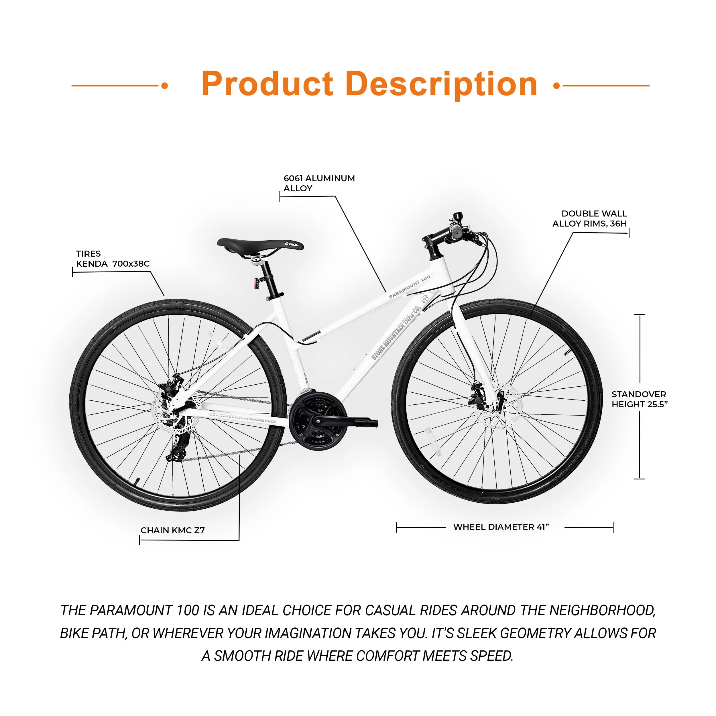 Paramount 100 Hybrid Mountain Bike, 29 x 2 Inch Wheels, 21-Speed, Light Weight Bike for Men & Women, White, Adults Bike Speed Rear Derailleur, Front and Rear Disc Brakes