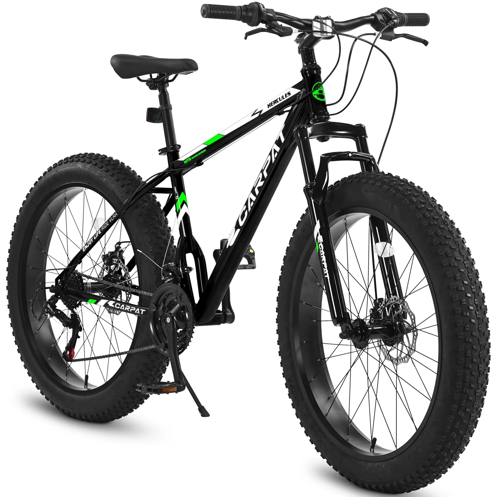 RedBrick Elecony 26 Inch Fat Tire Bike Adult/Youth Full Shimano 21 Speed Mountain Bike, Dual Disc Brake, High-Carbon Steel Frame, Front Suspension, Mountain Trail Bike, Urban Commuter City Bicycle