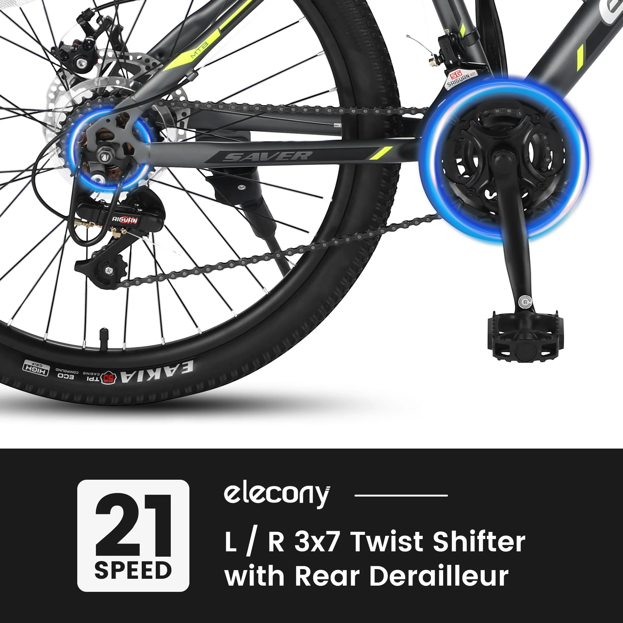 Clearance! Saver100 24 Inch Mountain Bike Boys Girls, Steel Frame, Shimano 21 Speed Mountain Bicycle with Daul Disc Brakes and Front Suspension MTB