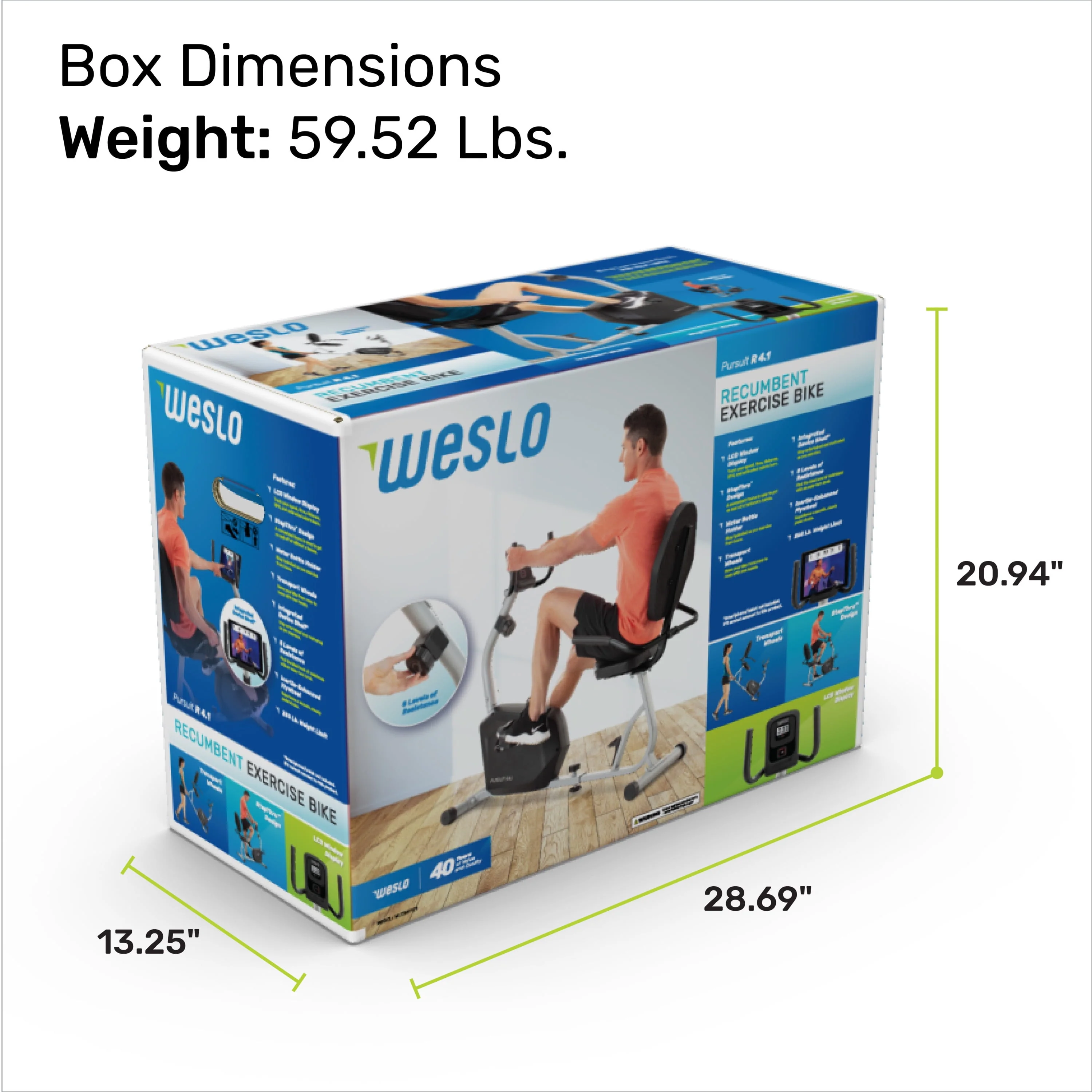 Weslo Pursuit R 4.1 Recumbent Exercise Bike with Inertia-Enhanced Flywheel