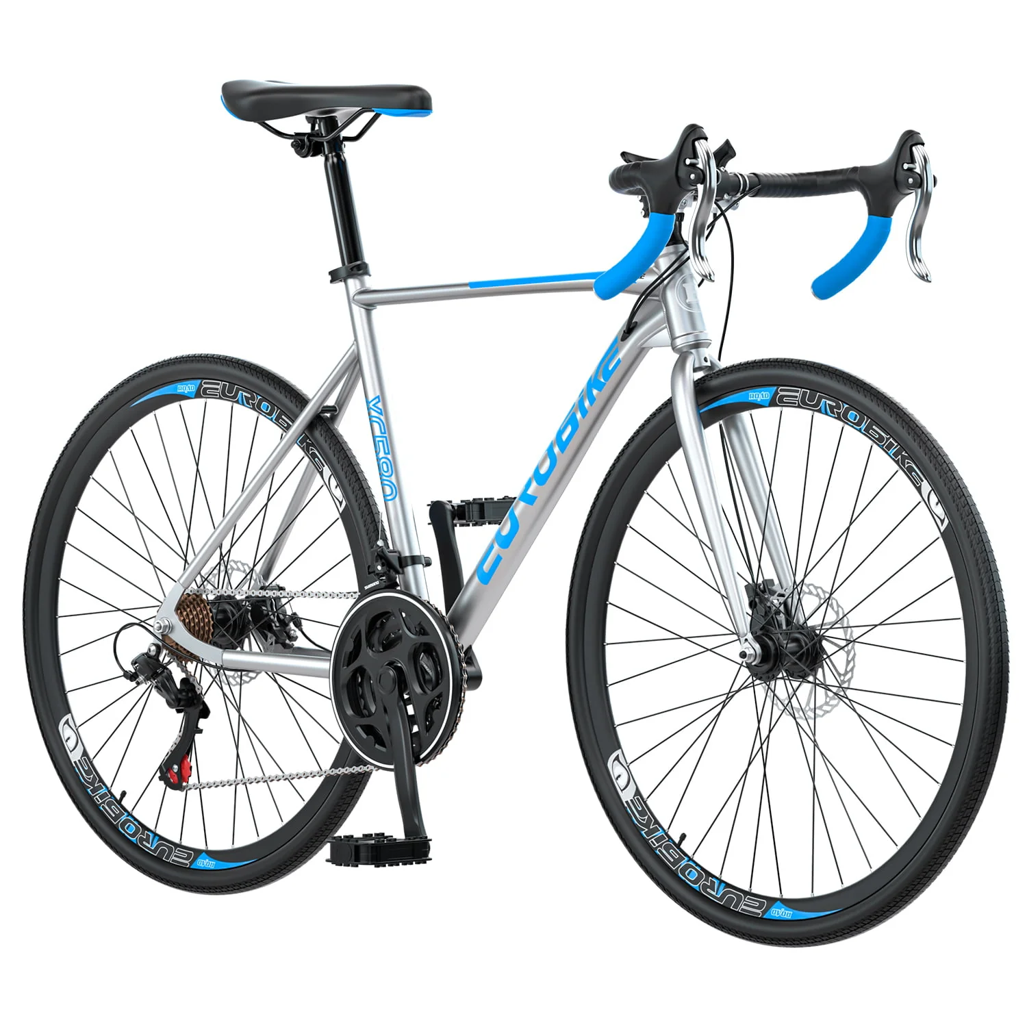 Eurobike XC580 Gravel Bike Mens 56cm Frame Bicycle Road bike 700C*35C Wheels XL Commuter Bicycles Aldult SILVER