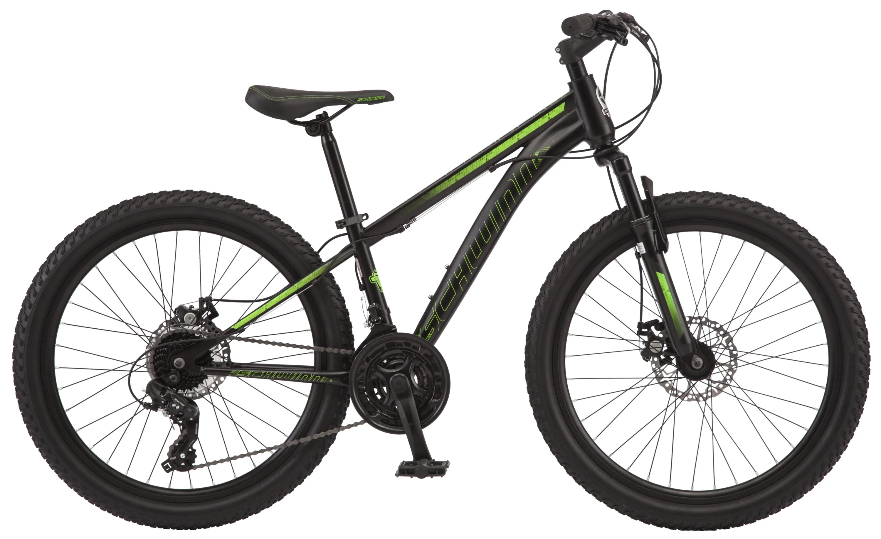 Sidewinder mountain bike, 24-inch wheels, 21 speeds, black / green