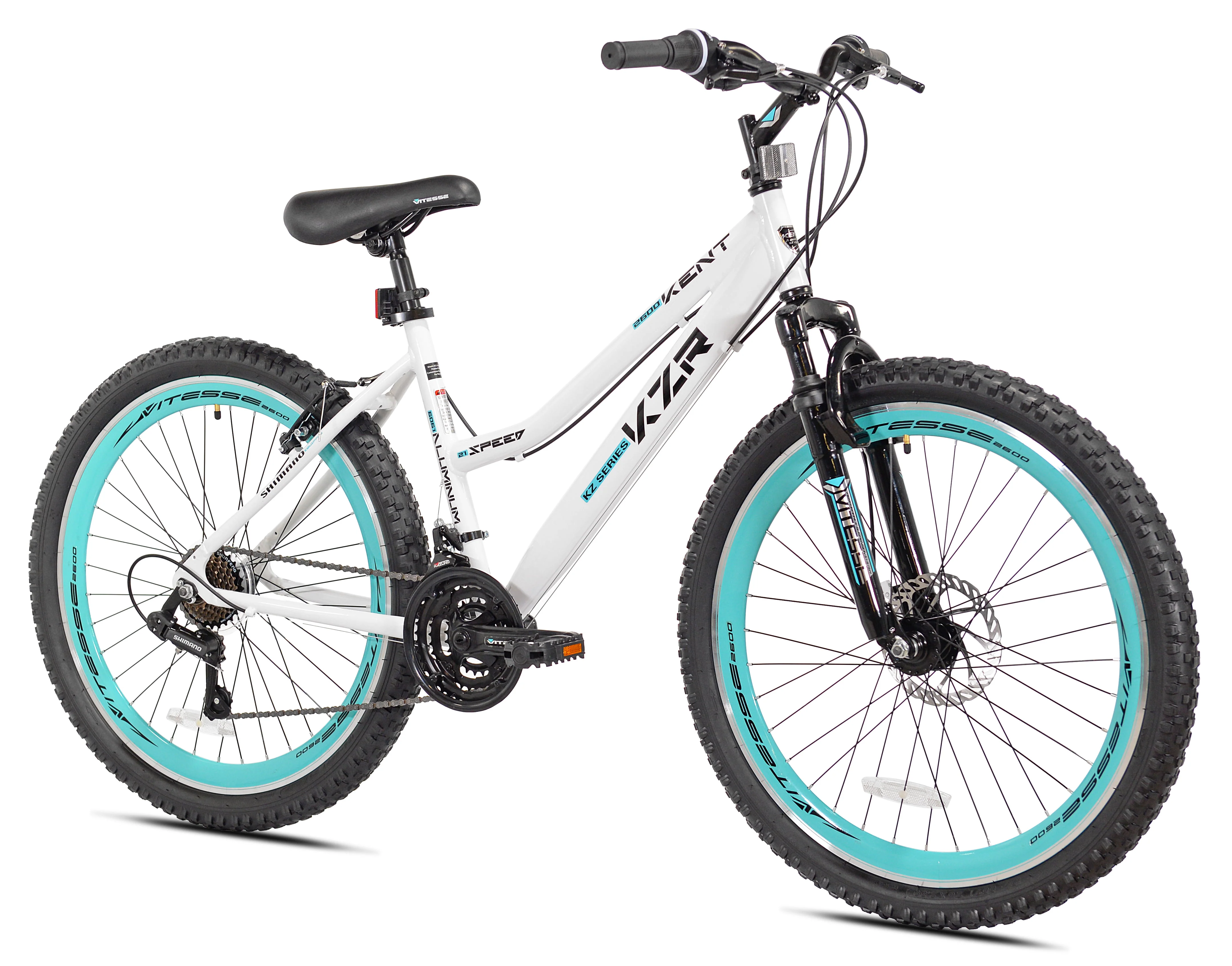 Bicycle 26 In. KZR Mountain Women's Bike, White and Teal Rim