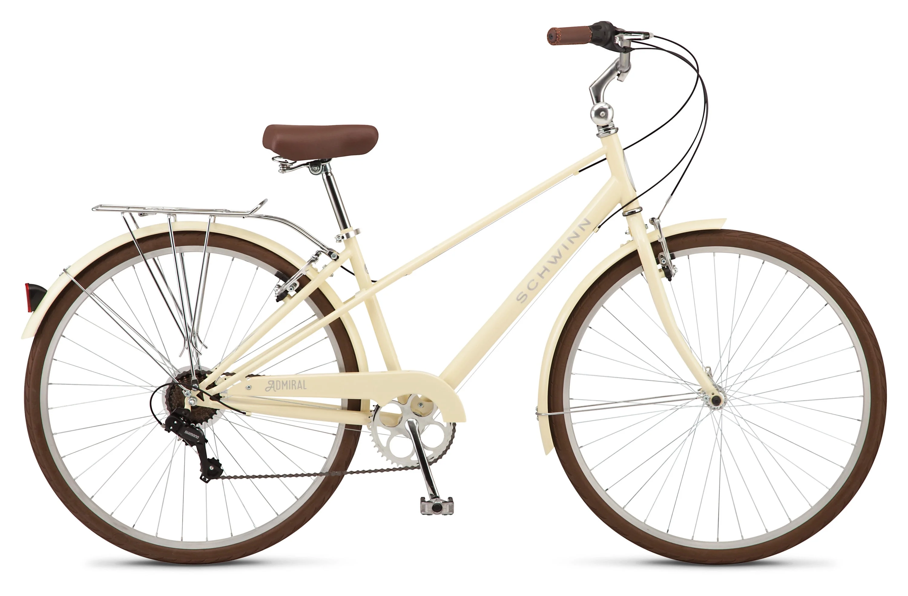 Schwinn Admiral 700c Adult Hybrid Bike, 7 Speed Womens Bike, Cream