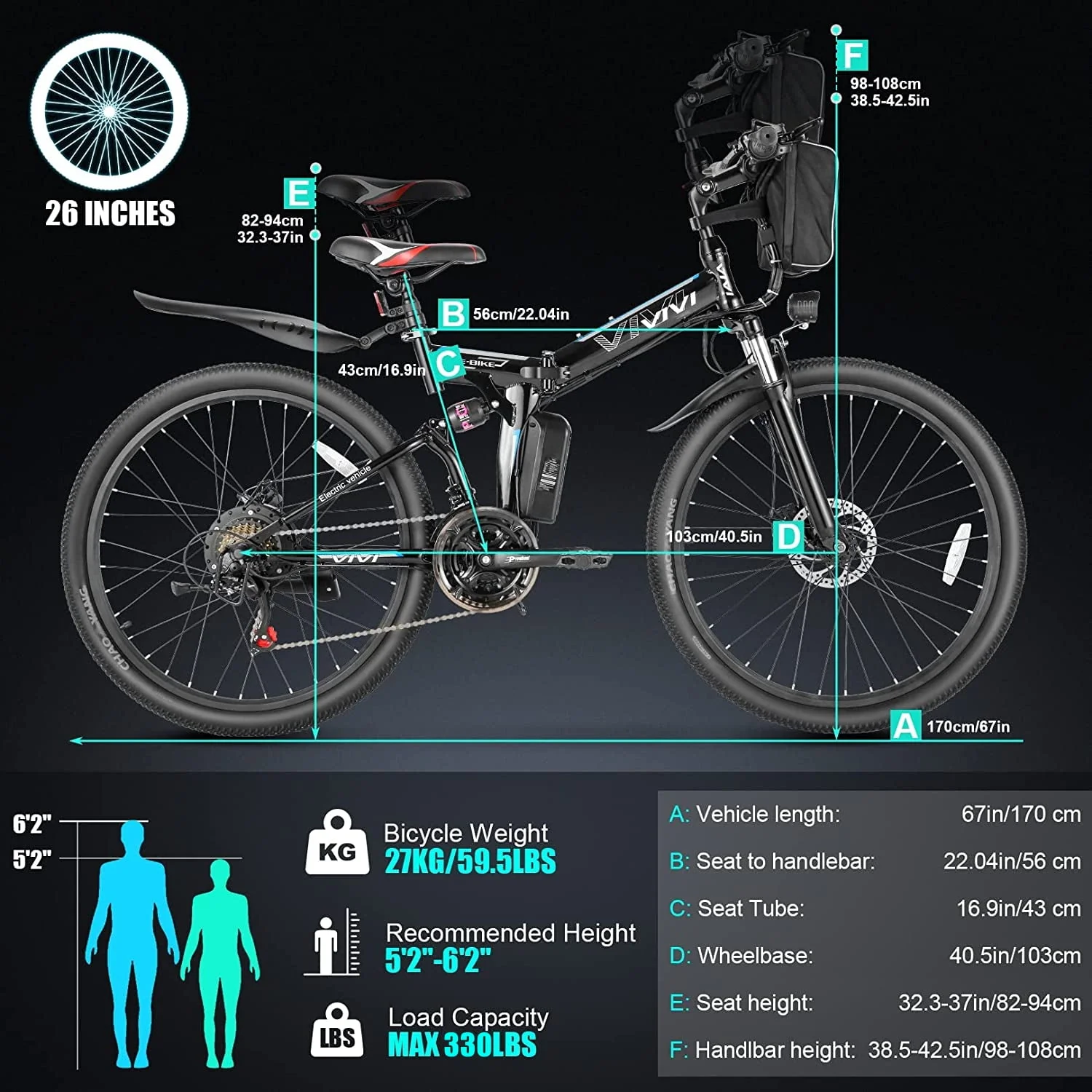 Vivi Electric Bike for Adults 26