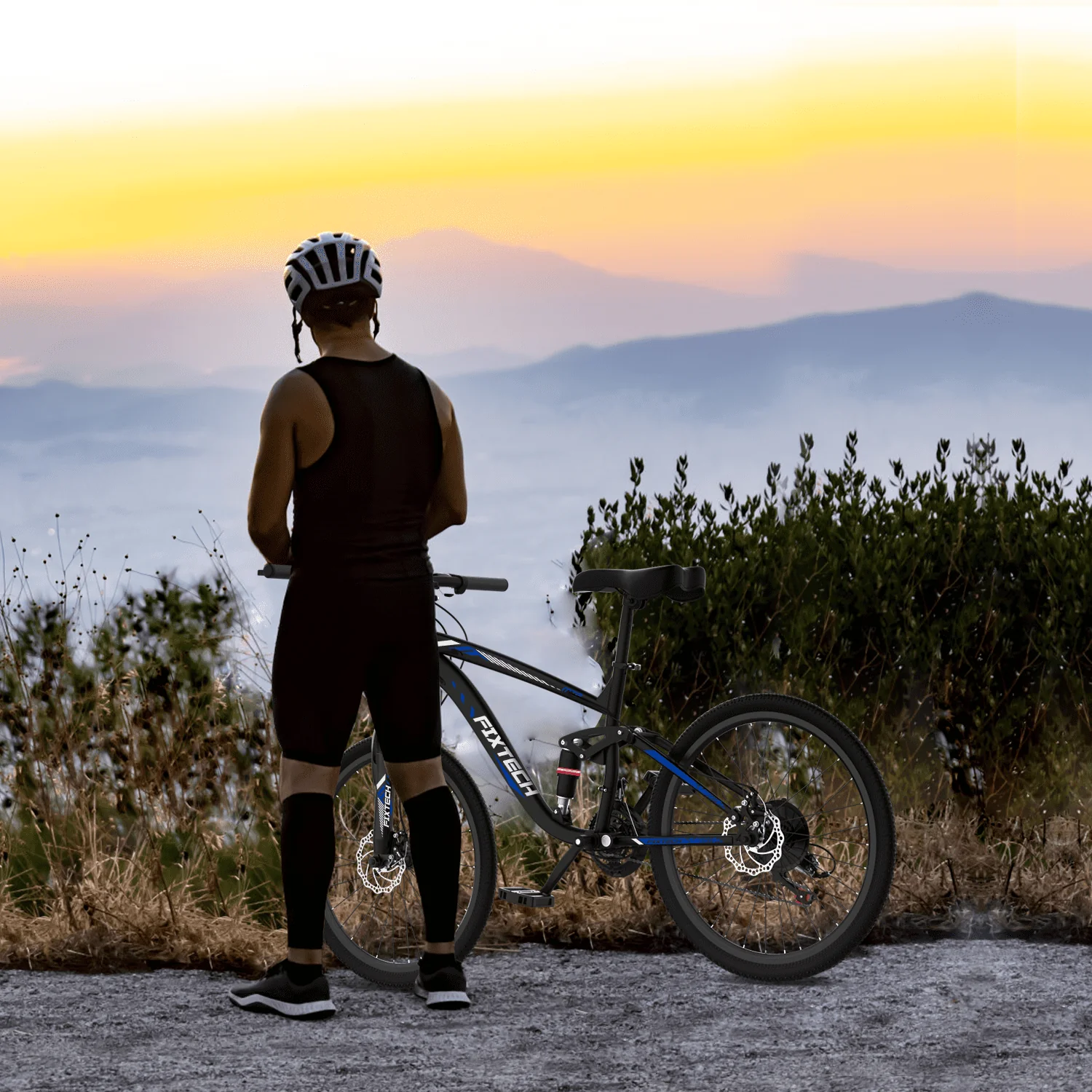 Fixtech 26-inch Mountain Bike with Full Suspension Frame, 21 Speed, Black/Blue