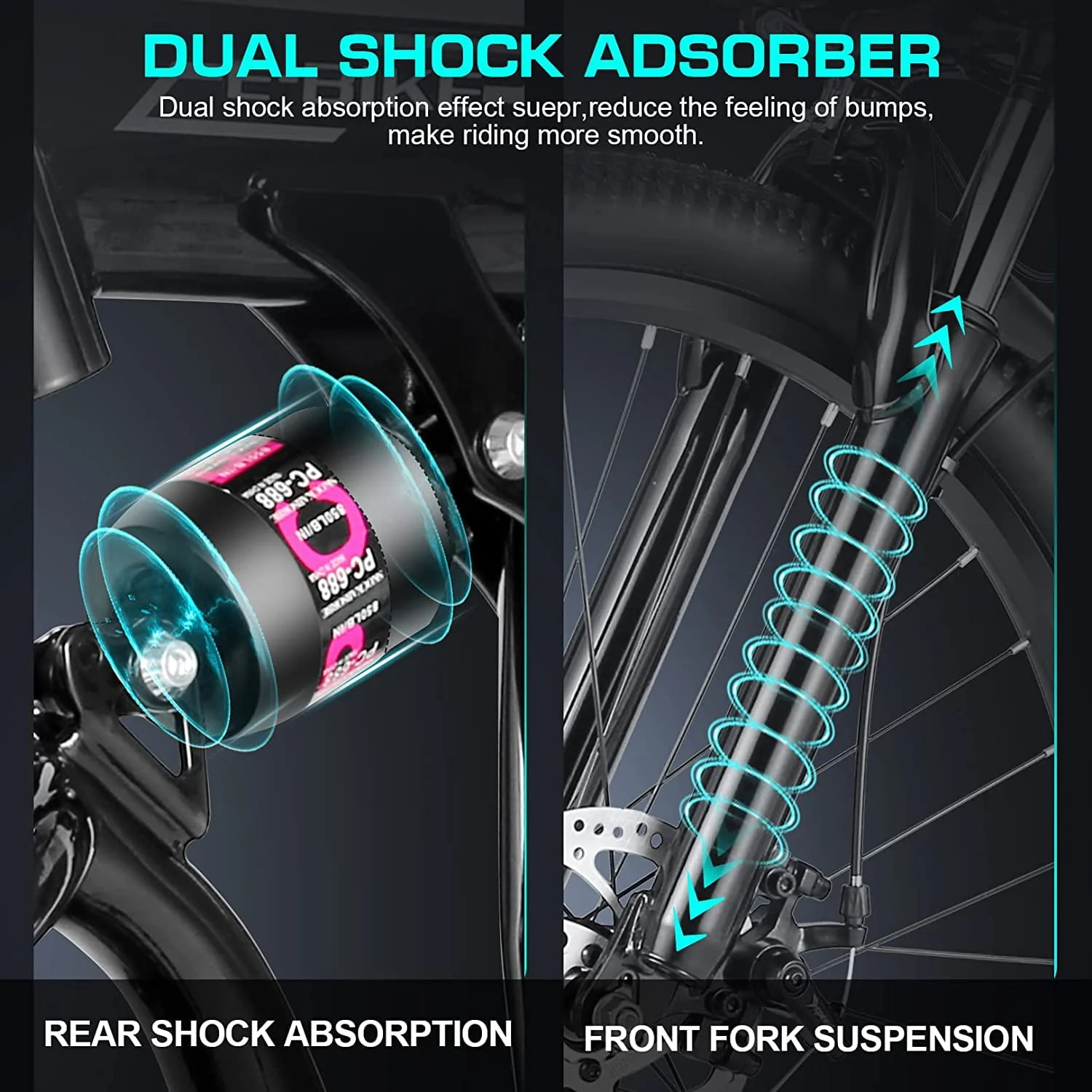 Vivi Electric Bike 26'' Folding Electric Mountain Bike 500W Full Suspension Electric Bike 21 Speed with Cruise Control, 48V Removable Battery, Up to 20MPH & 50 Miles