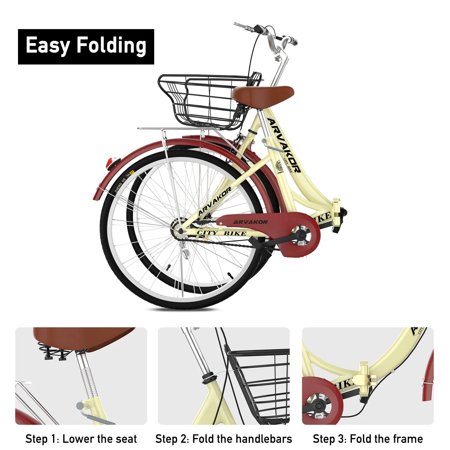 ARVAKOR 26 Inch Women Bike, Classic Bicycle Retro Bicycle, Cruiser Bike, Beige