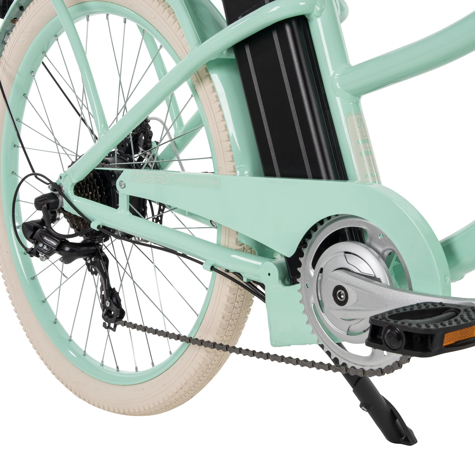 Nel Lusso 26-inch 7-Speed Electric Cruiser Bike with Throttle, Mint Green,  36V, 350W, UL 2849 compliant, by Huffy