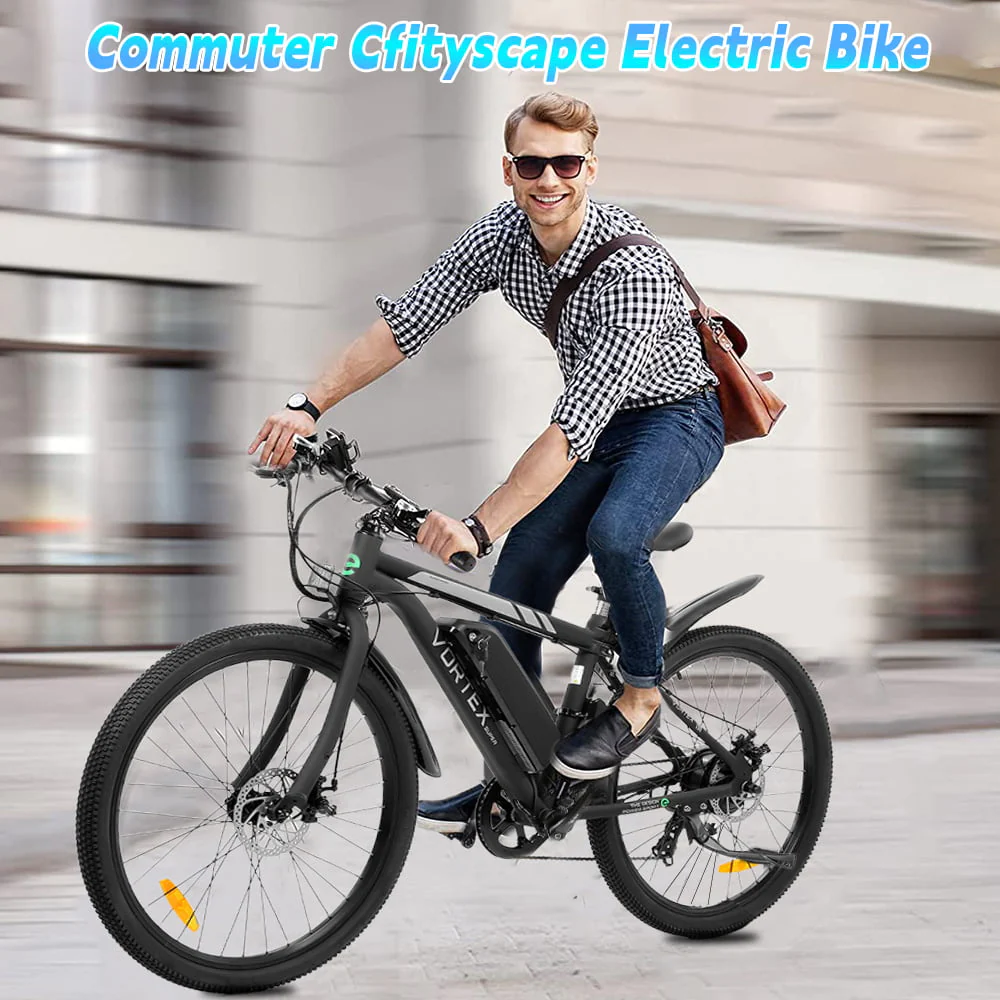 Ecotric Black 26 In. 36V 350W Electric City Bicycle e-Bike Removable Battery 7 Speed Pedal Assist