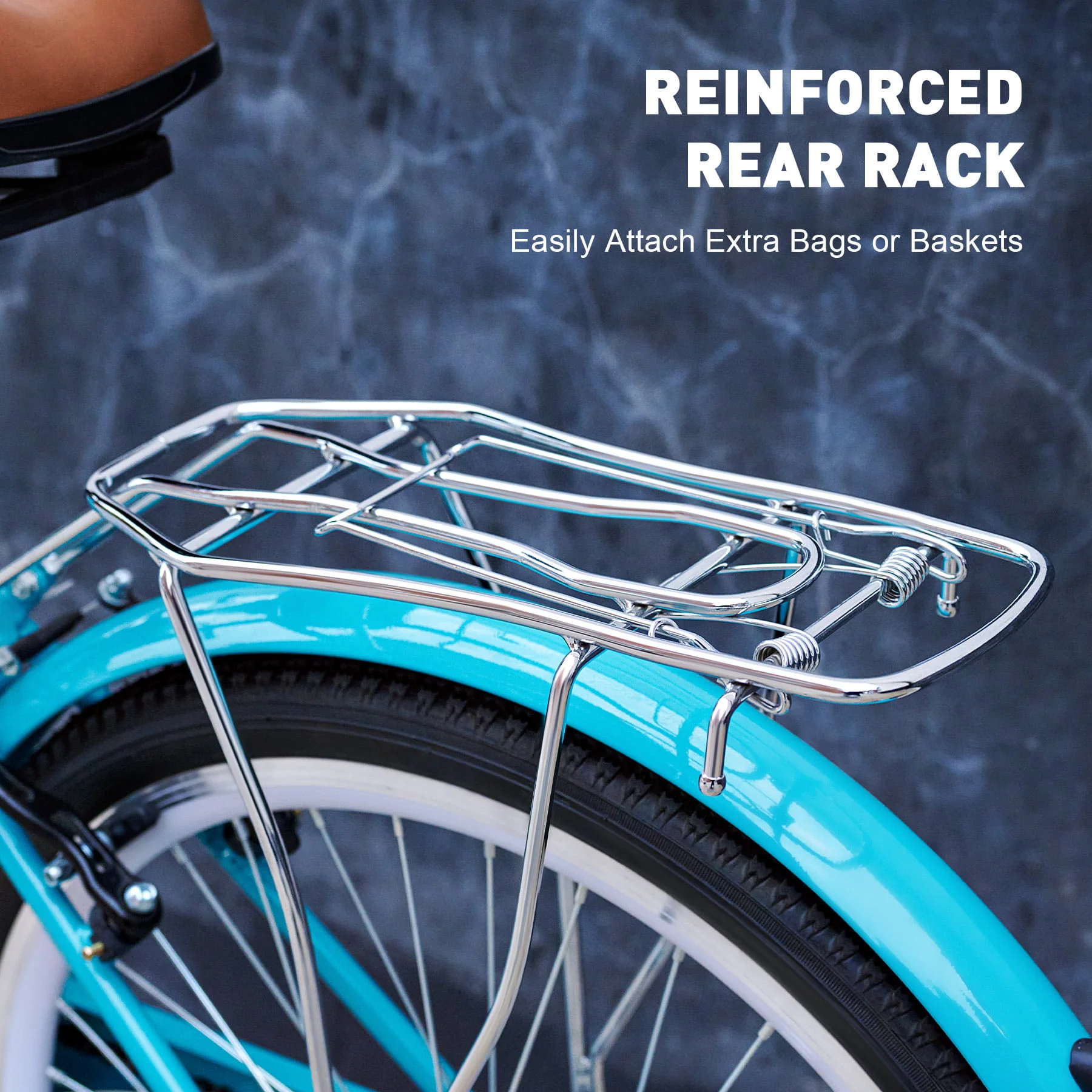 Viribus 24 Inch City Cruiser Bicycle with Carbon Steel Frame Dual V Brakes Basket Teal (Defective)