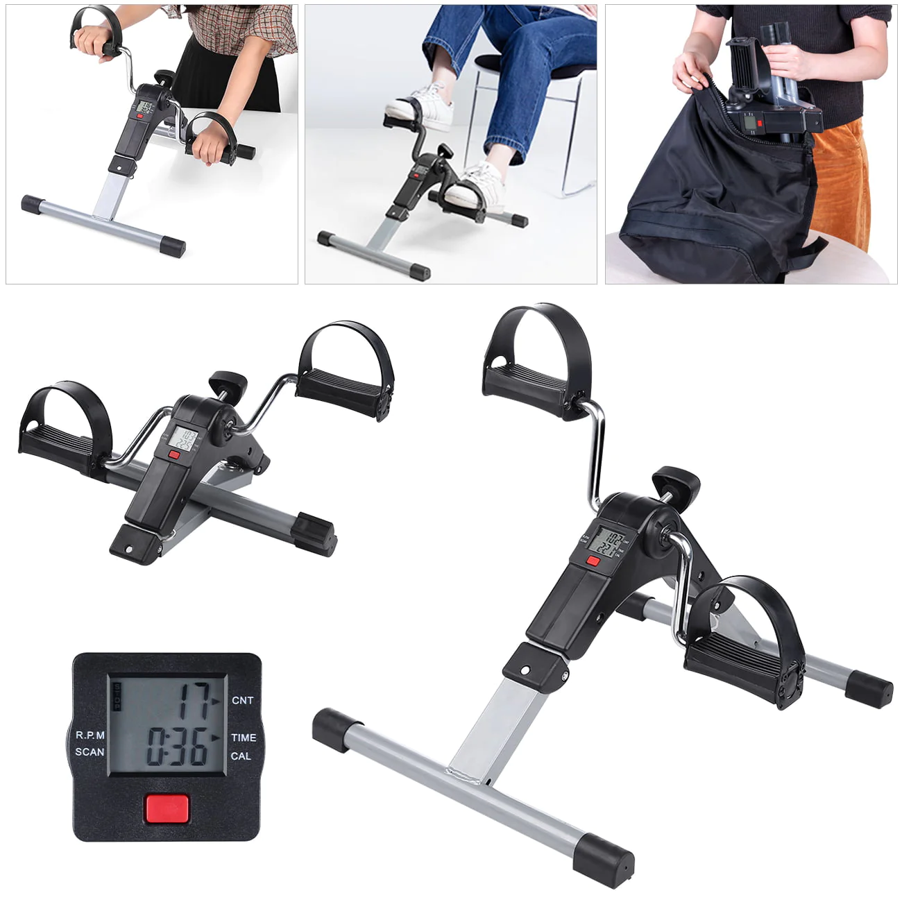 Himaly Pedal Exerciser, Folding Mini Trainer Bikes, Under Desk Exercise Bicycles, Holds 240 lbs