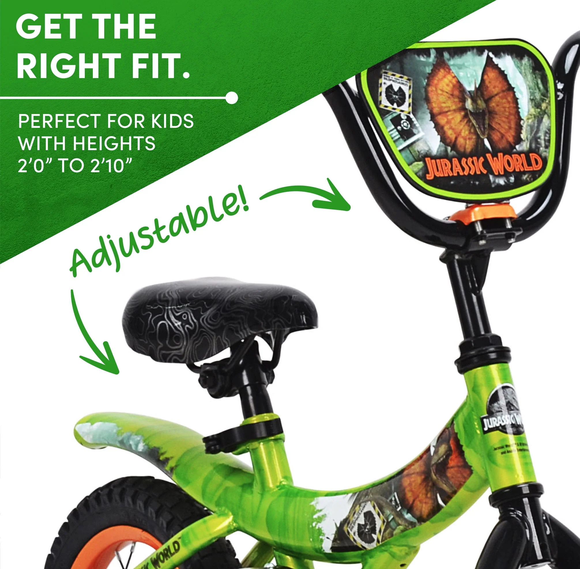 World? 12-inch Raptor Boy's Bicycle with Training Wheel, Green and Orange