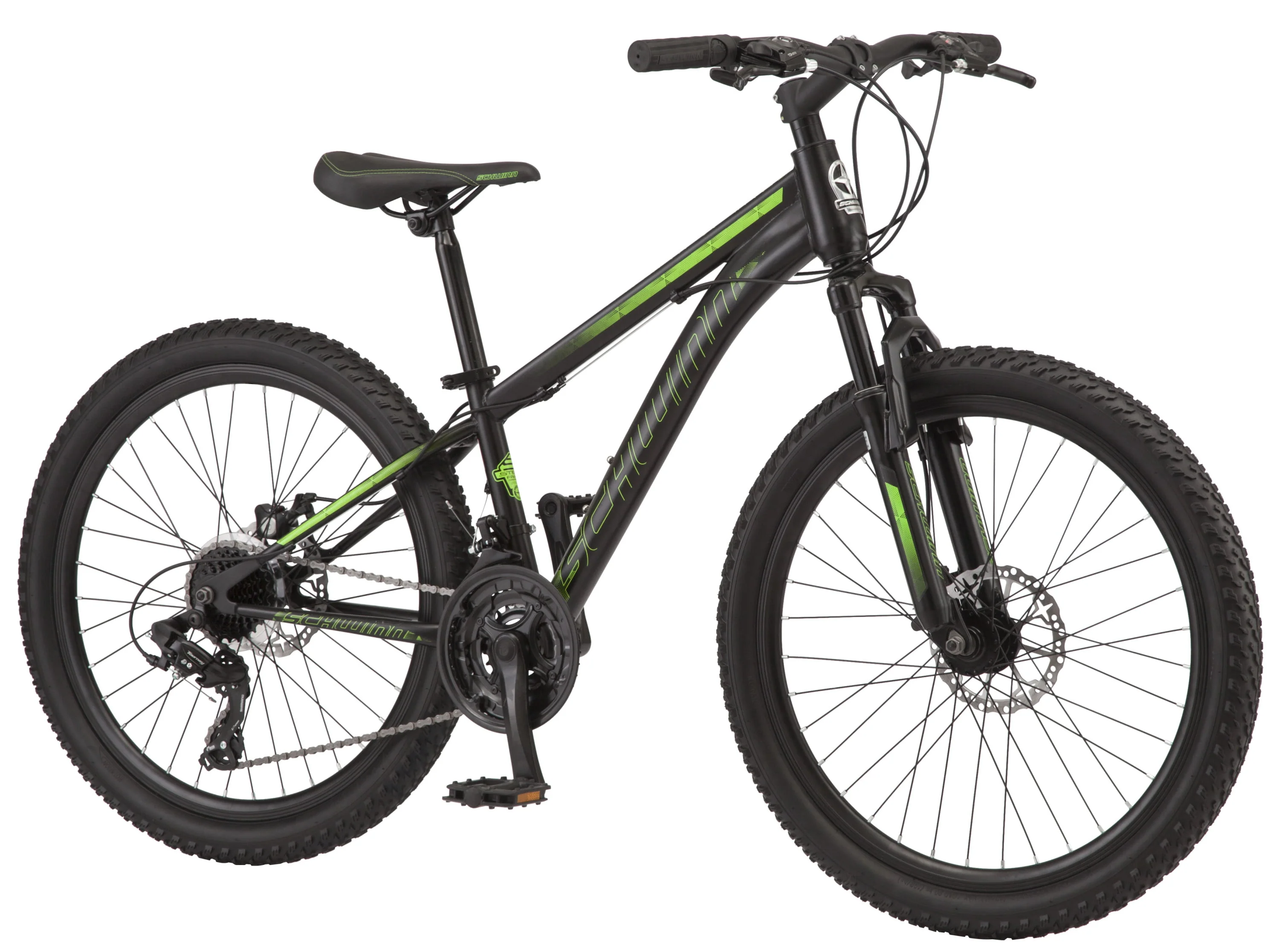 Sidewinder mountain bike, 24-inch wheels, 21 speeds, black / green