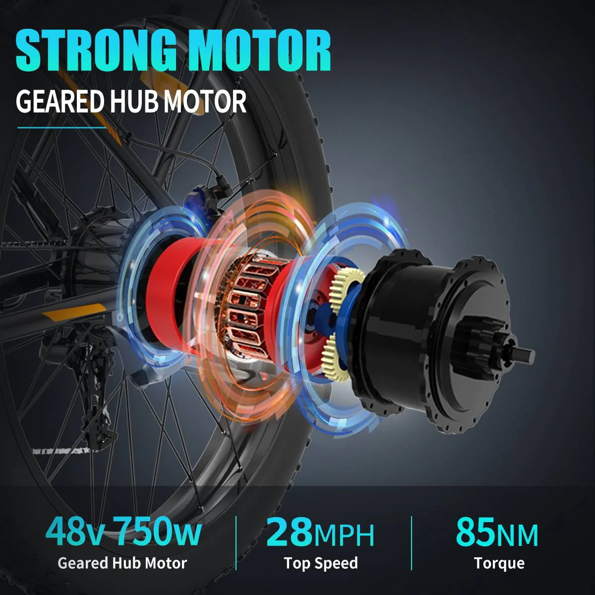 Aostirmotor Electric Mountain Bike, 48V 13AH Removable Lithium Battery 750W Ebike with Rack, 26