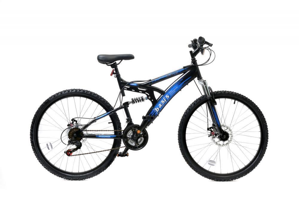 Basis 1 Mountain Bike Full Dual Suspension MTB 26" Wheel Disc Brake 18 Spd Blue