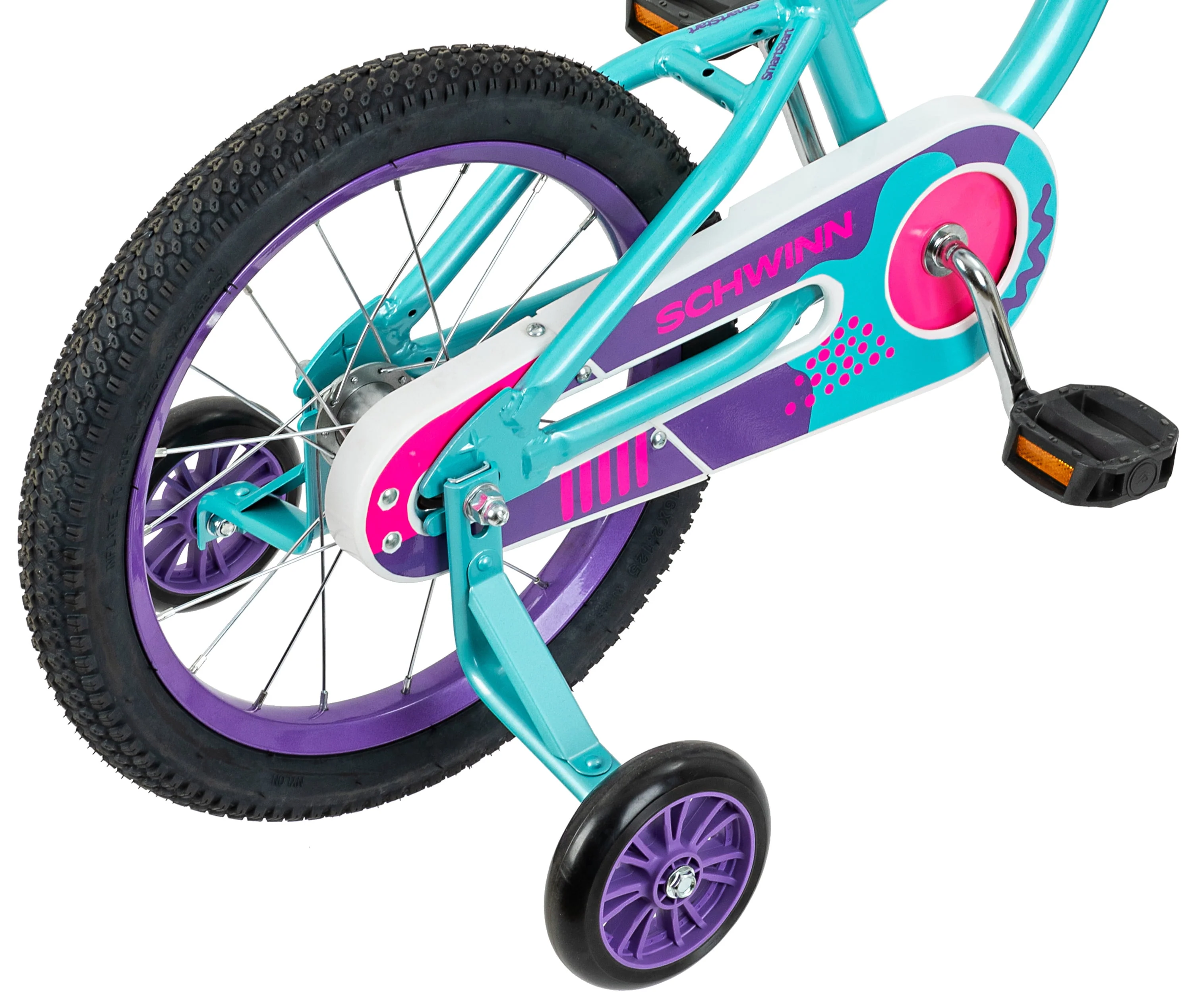 Schwinn Breeze 16 Inch Girls Kids Bike with Basket and Training Wheels, Ages 3-7, Teal and Purple