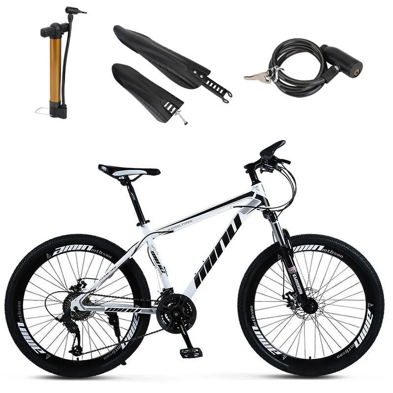 Mountain Bike for for Men and Women, 26-Inch Wheels, 21 Speed Drivetrain and Front Suspension, Dual Disc Brake and Adjustable Stem, Aluminum and Steel Frame, Youth/Adult Mountain Bike