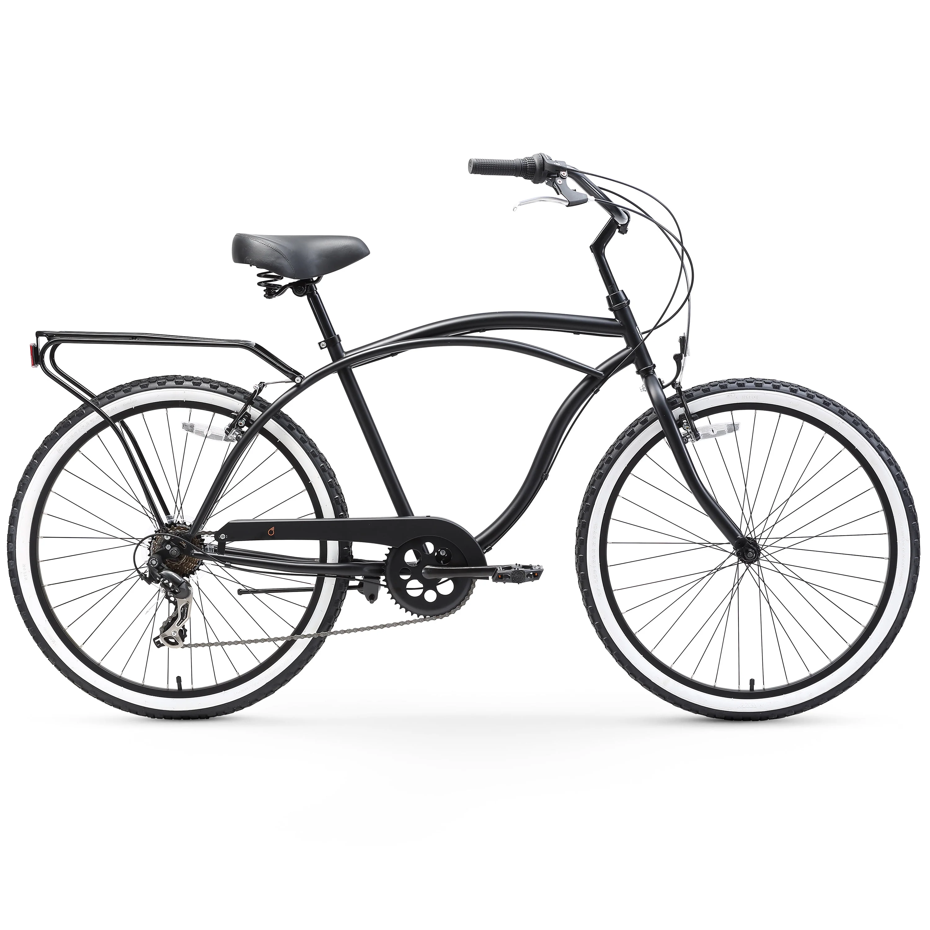 sixthreezero Around the Block Men's 7-Speed Beach Cruiser Bicycle with Rear Rack, 26 In. Wheels, Matte Black