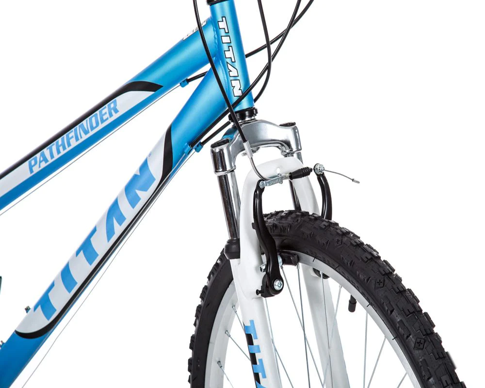Titan Pathfinder Women&s;s Mountain Bicycle, 17-Inch Frame Height, 21-Speed, Front Suspension, Baby Blue