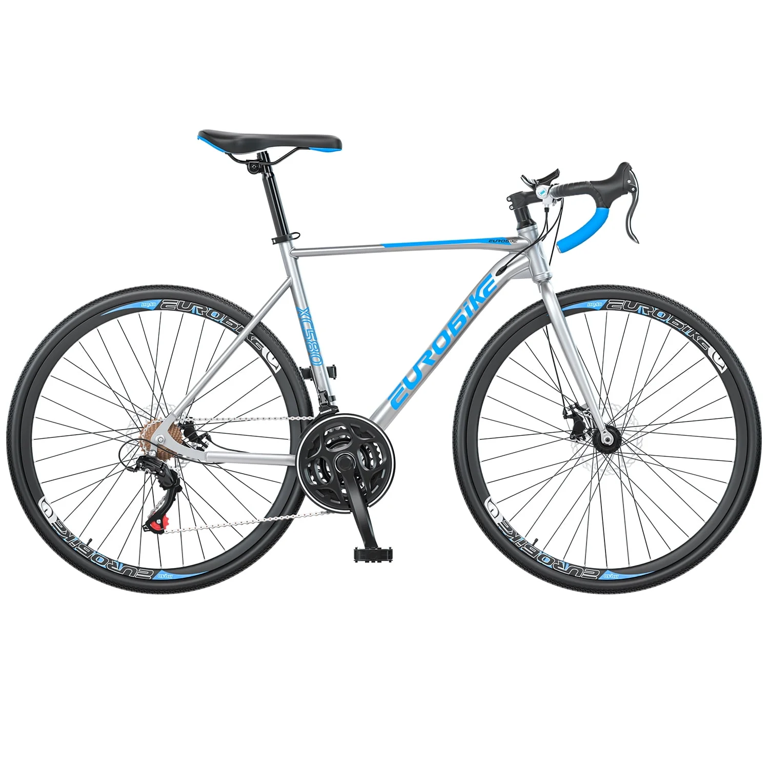 Eurobike XC580 Gravel Bike Mens 56cm Frame Bicycle Road bike 700C*35C Wheels XL Commuter Bicycles Aldult SILVER