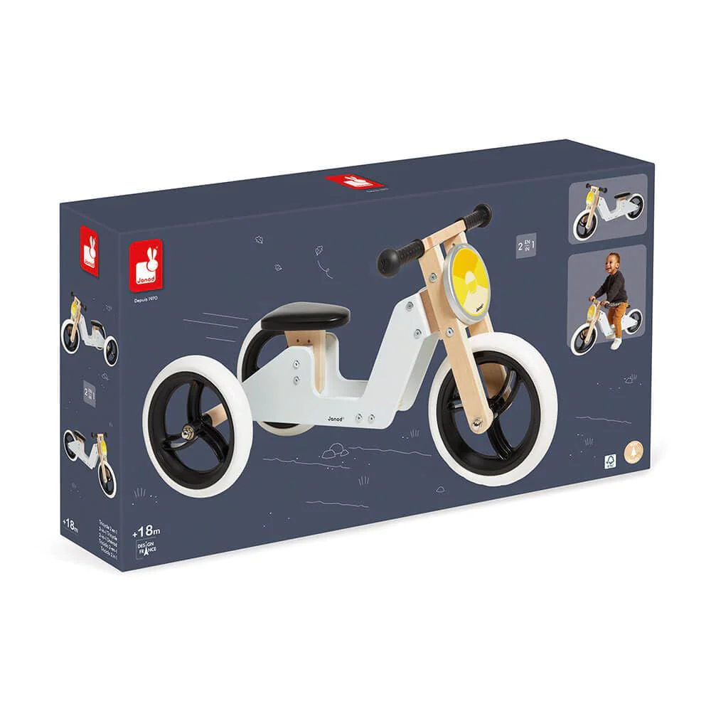 janod - 2-in-1 wooden scalable tricycle balance bike - adjustable seat &a; ergonomic handles - retro vintage look - balance and