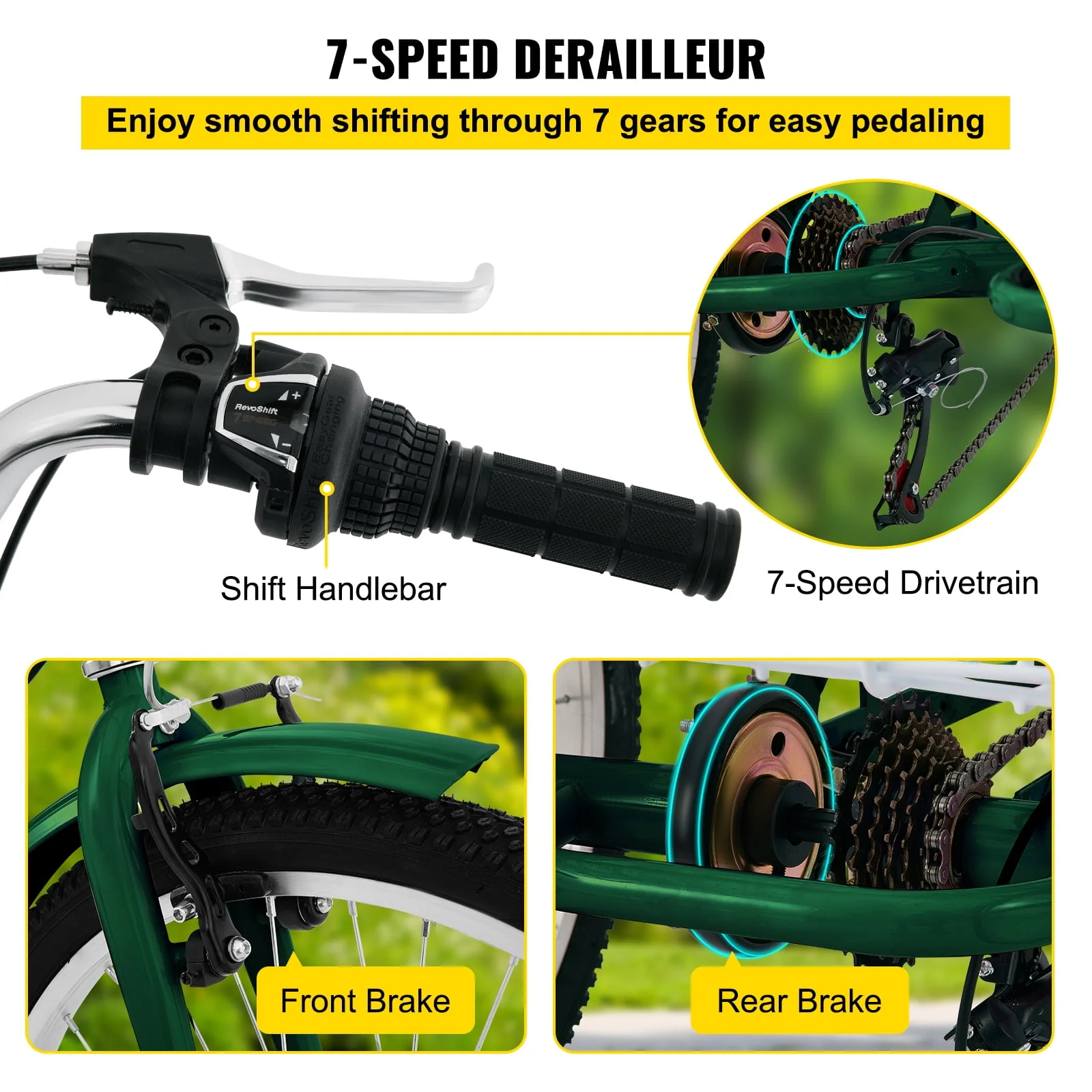 Tricycle Adult 24'' Wheels Adult Tricycle 7-Speed 3 Wheel Bikes For Adults