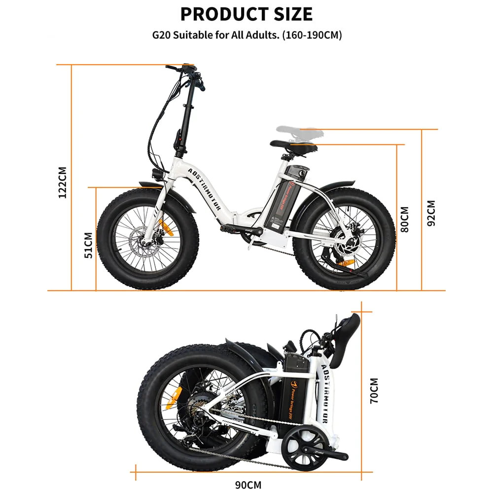 Folding Electric Bike ODPD 20 inch Fat Tire Electric Bicycle with 500W Motor 36V 13AH Removable Lithium Battery, ebikes for Adults