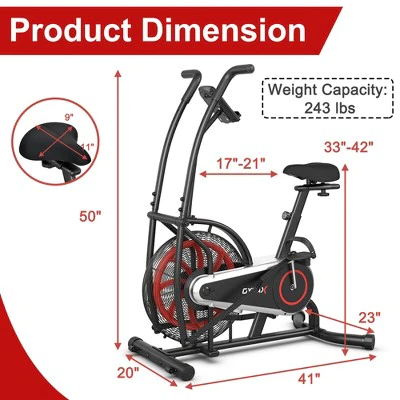 Costway Unlimited Resistance Airdyne Bike Fan Exercise Bike with Clear LCD Display