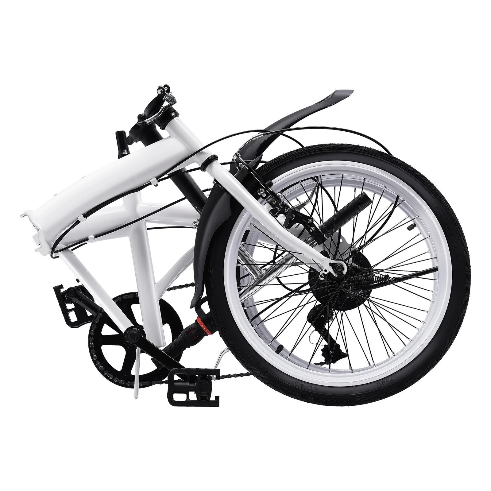 Oukaning 20 Inch Adult Bike 7 Speed Folding Bicycle Double V Brake Carbon Steel White