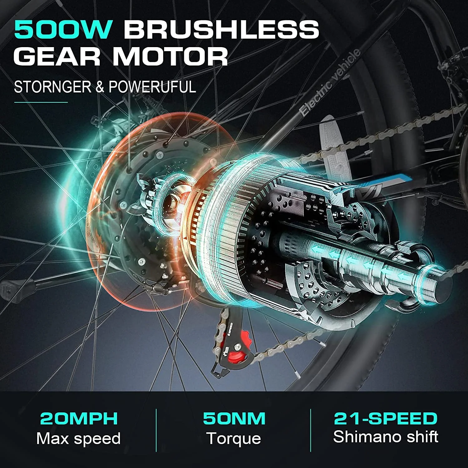 Vivi Electric Bike 26'' Folding Electric Mountain Bike 500W Full Suspension Electric Bike 21 Speed with Cruise Control, 48V Removable Battery, Up to 20MPH & 50 Miles