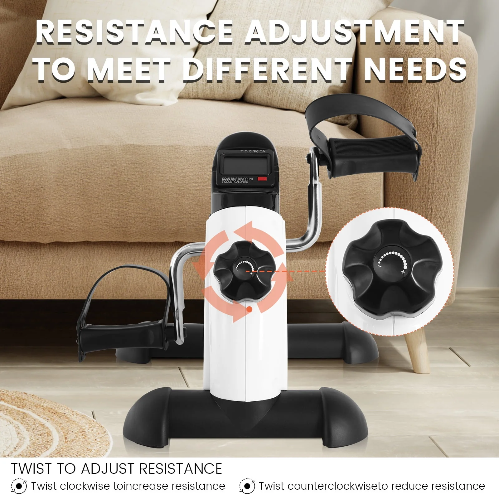 Under Desk Exercise Bike,Pedal Exerciser,Mini Exercise Bike,Leg Exerciser,Under Desk Elliptical,LCD Screen Displays,Arm Fitness and Health,White