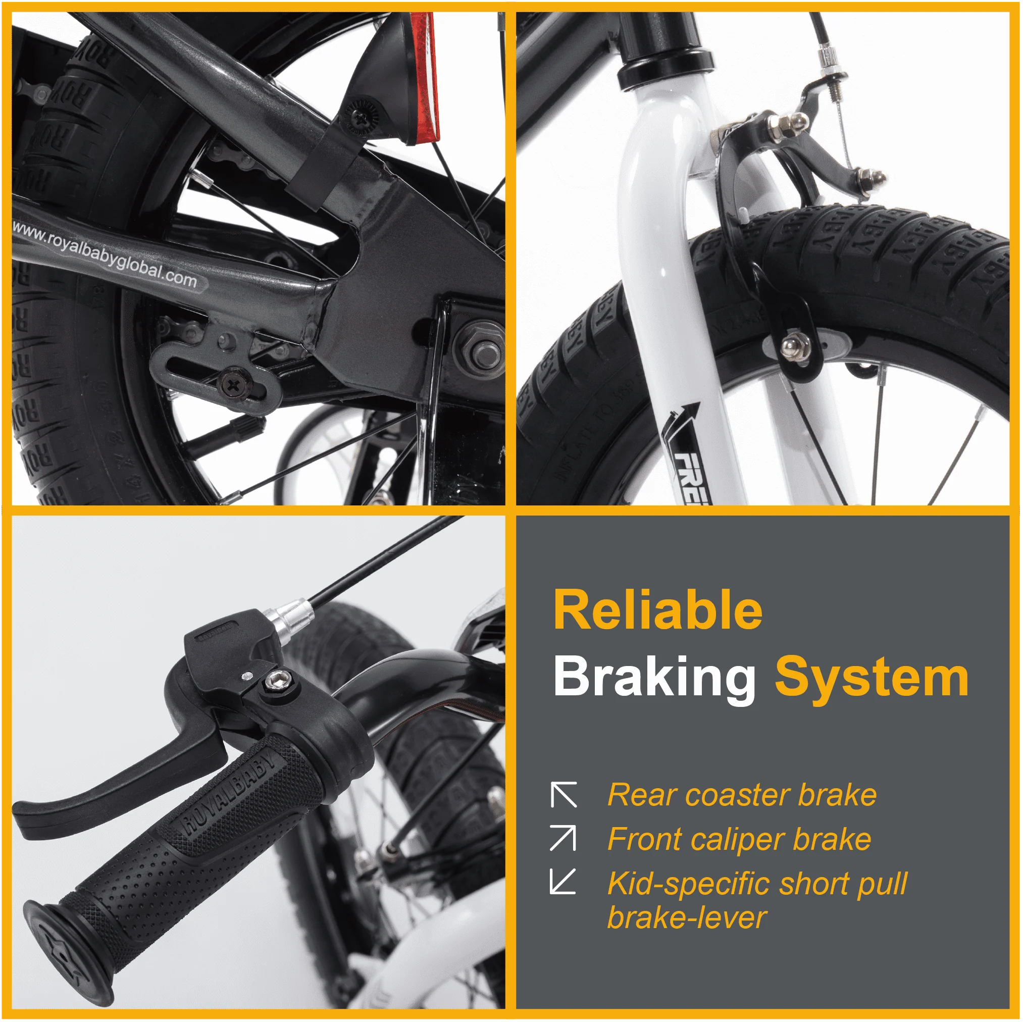 Royalbaby Boys Girls Kids Bike 12 In BMX Freestyle Black 2 Hand Brakes Bicycles with Training Wheels Child Bicycle