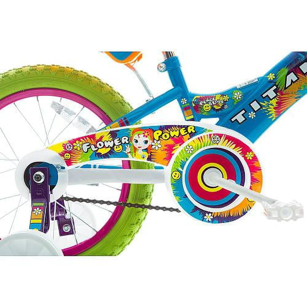 Titan Girl's Flower Power Princess 16 In. BMX Bike with Training Wheels, Doll Seat, Basket and Streamers