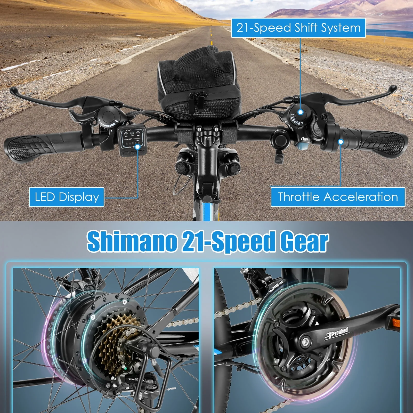 Elifine 26 In. Folding Electric Bike for Adults, 500W Electric Mountain Bike, 21 Speed, Full Suspension, 48V Foldable Ebike with Removable 7.8Ah Lithium-Ion Battery Electric Commuter Bicycle