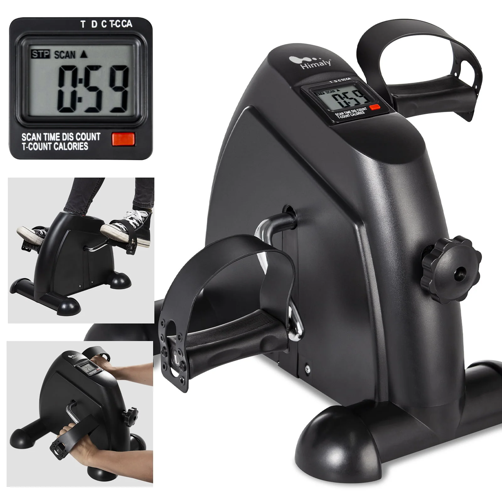Himaly Mini Exercise Bike, Under Desk Bike Pedal Exerciser with LCD Screen Displays, 240 lbs Black Exercise Peddler