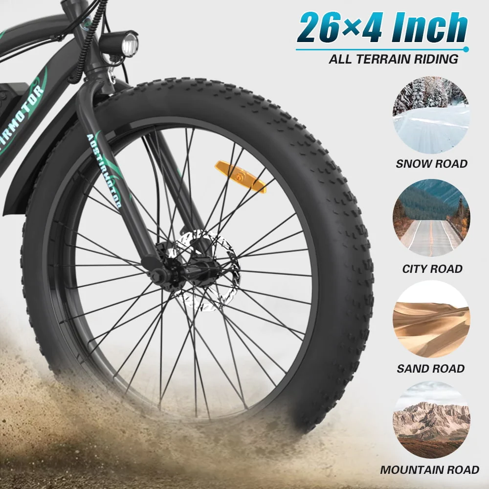 Aostirmotor Electric Mountain Bike 500W 36V 13Ah Ebike, 26x4.0 inch Fat Tire Ebike, Electric Bike for Adults