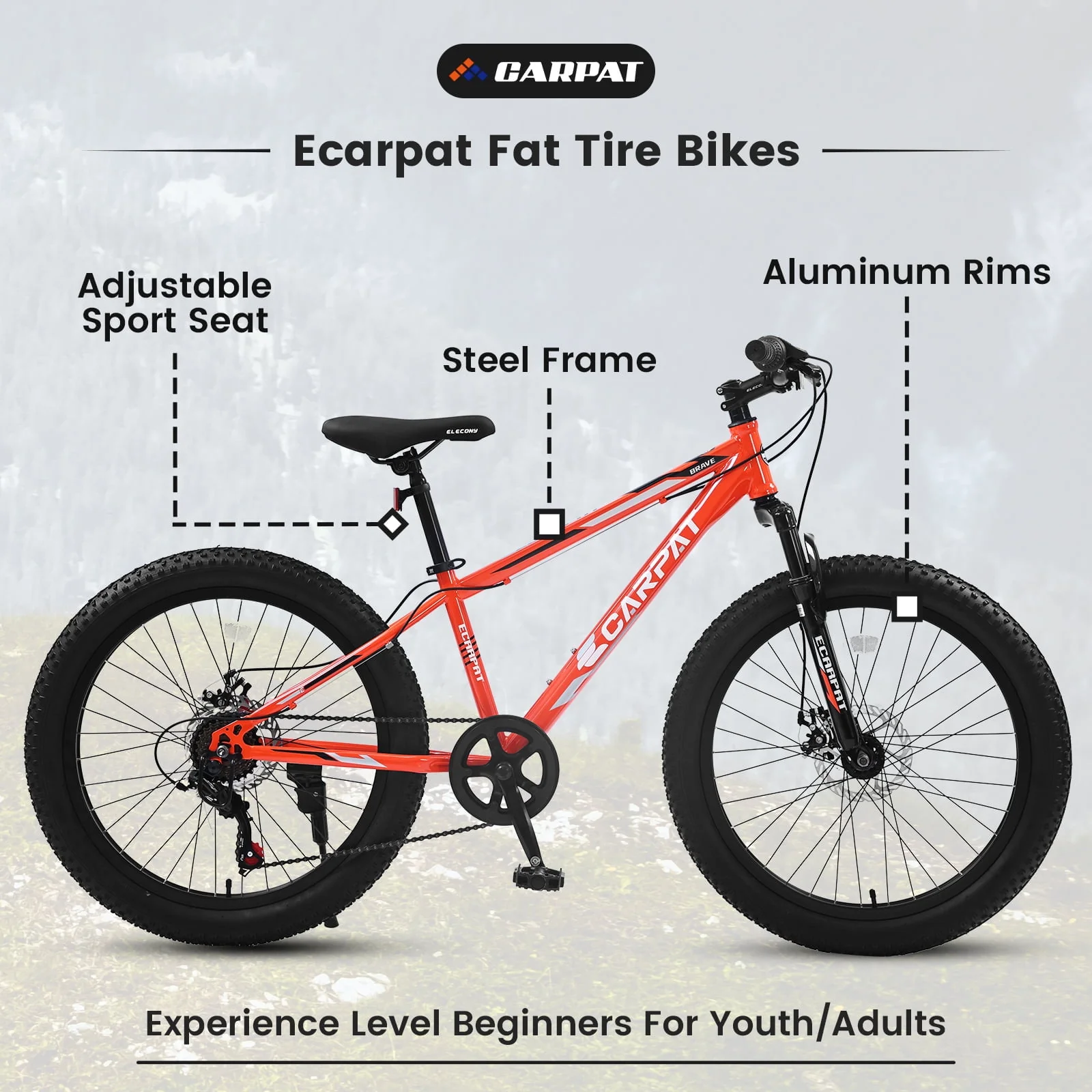 24 inch Mountain Bike with Fat Tires, Kids Bike with Disc Brakes & Suspension