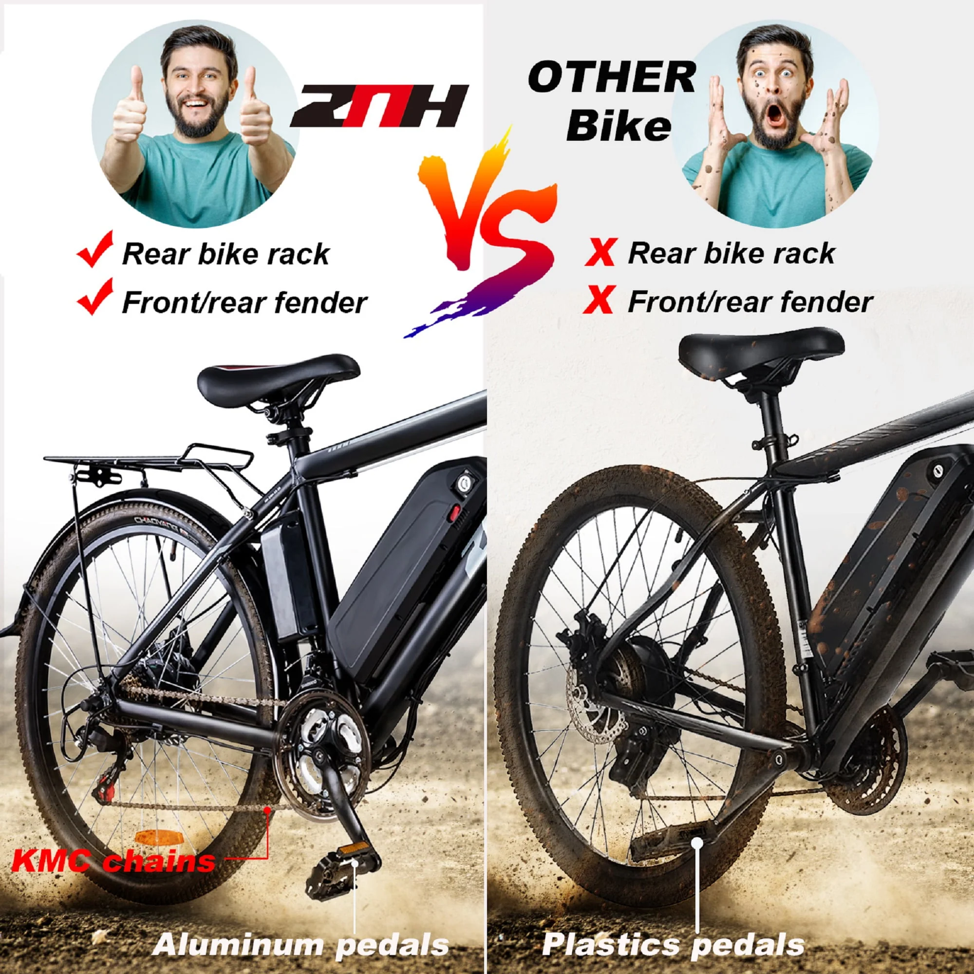 ZNH Mountain Electric Bicycle, 26 in. 350 W, Removable 36 V/10 Ah Battery, Black